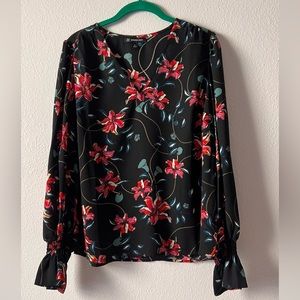 INC Floral Printed, Long Sleeve Blouse, V neckline, Size M, NWNT